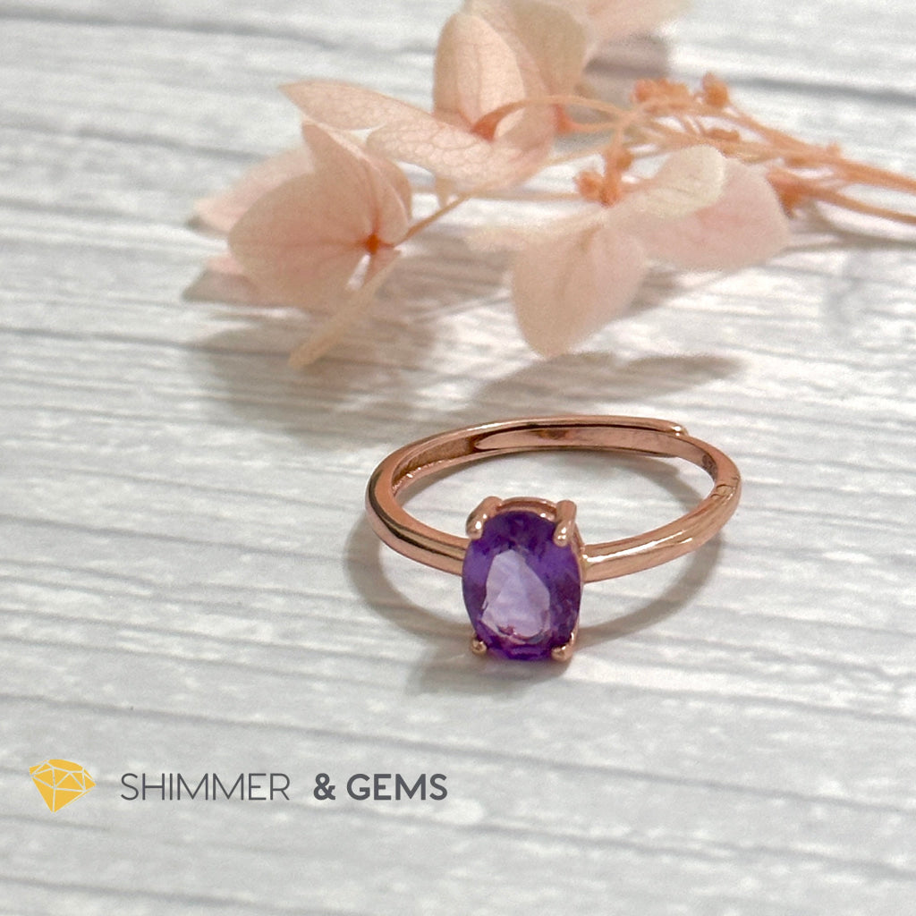 Amethyst Rose Gold Oval 925 Silver Ring (Adjustable)