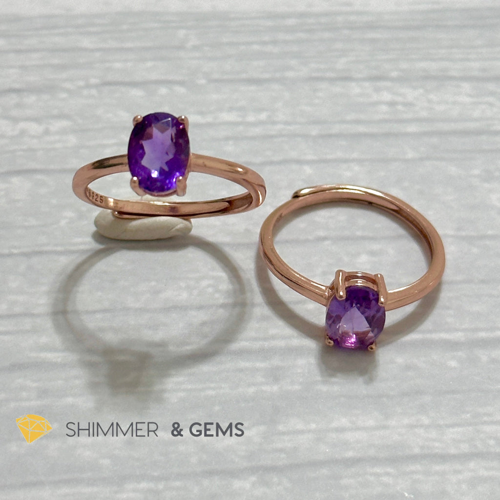 Amethyst Rose Gold Oval 925 Silver Ring (Adjustable)