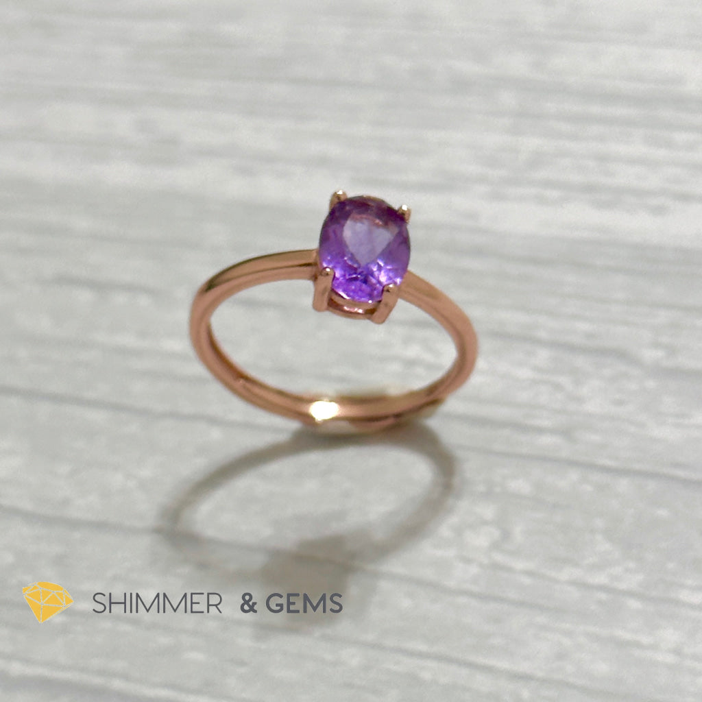 Amethyst Rose Gold Oval 925 Silver Ring (Adjustable)