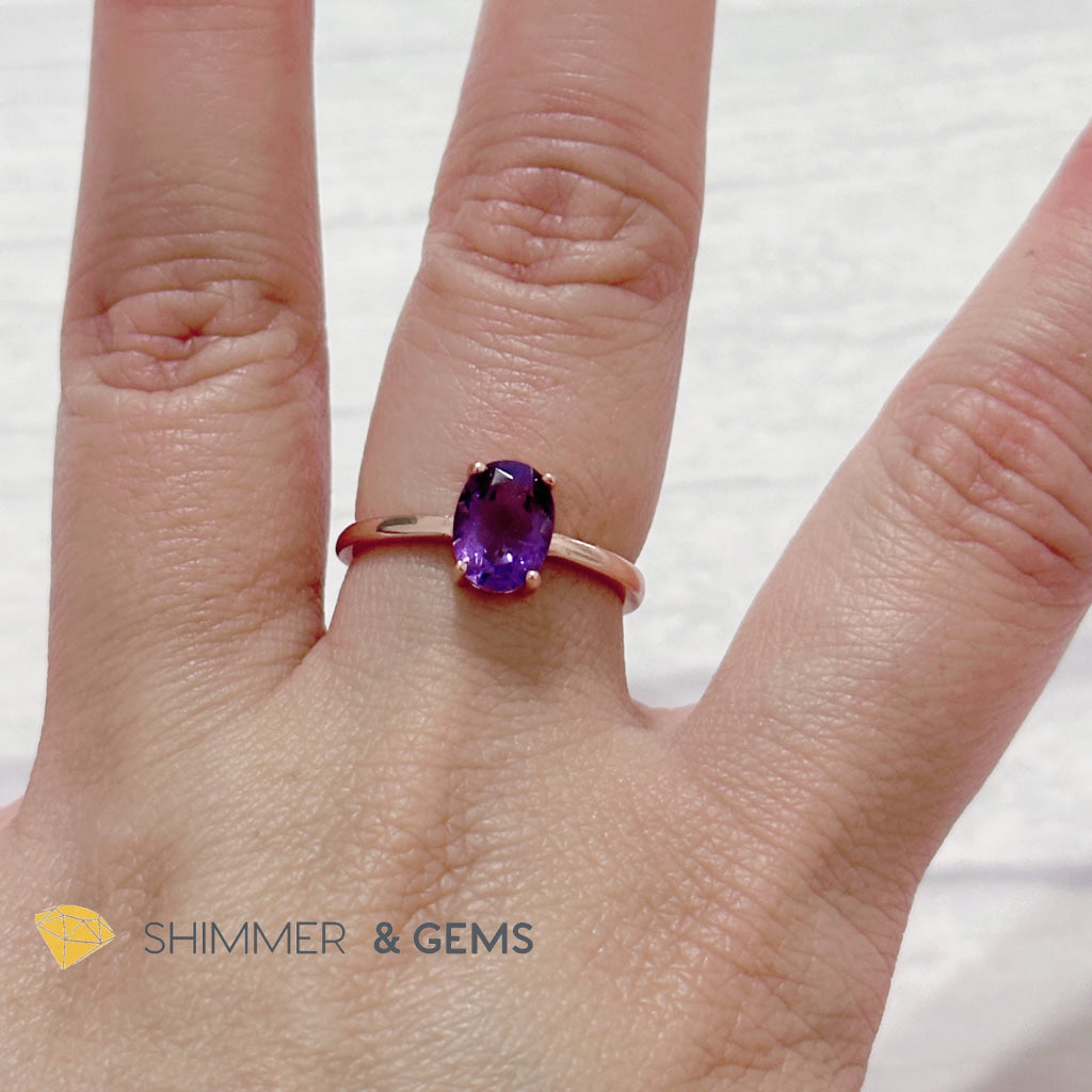 Amethyst Rose Gold Oval 925 Silver Ring (Adjustable)