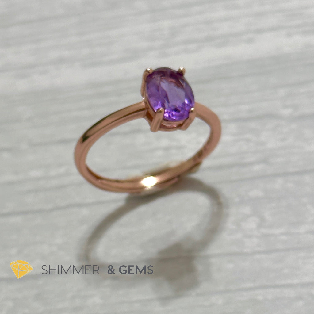 Amethyst Rose Gold Oval 925 Silver Ring (Adjustable)