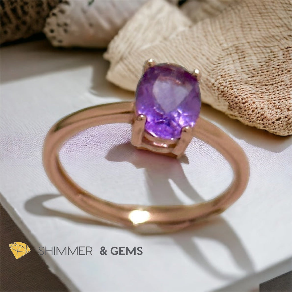 Amethyst Rose Gold Oval 925 Silver Ring (Adjustable)