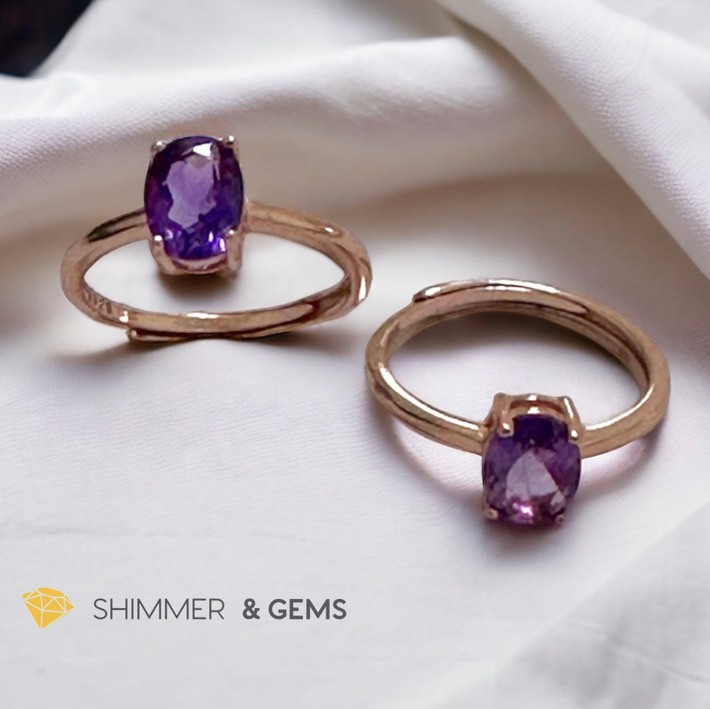 Amethyst Rose Gold Oval 925 Silver Ring (Adjustable)
