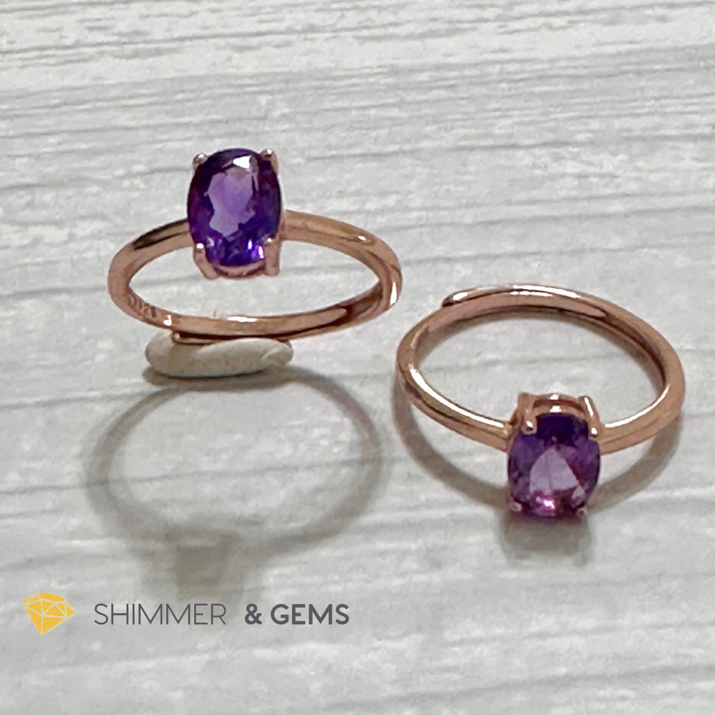 Amethyst Rose Gold Oval 925 Silver Ring (Adjustable)