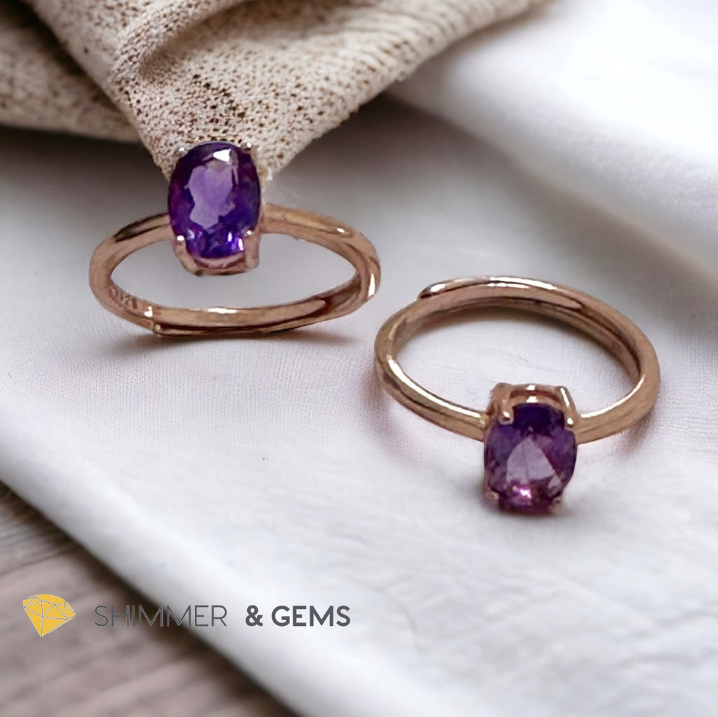 Amethyst Rose Gold Oval 925 Silver Ring (Adjustable)