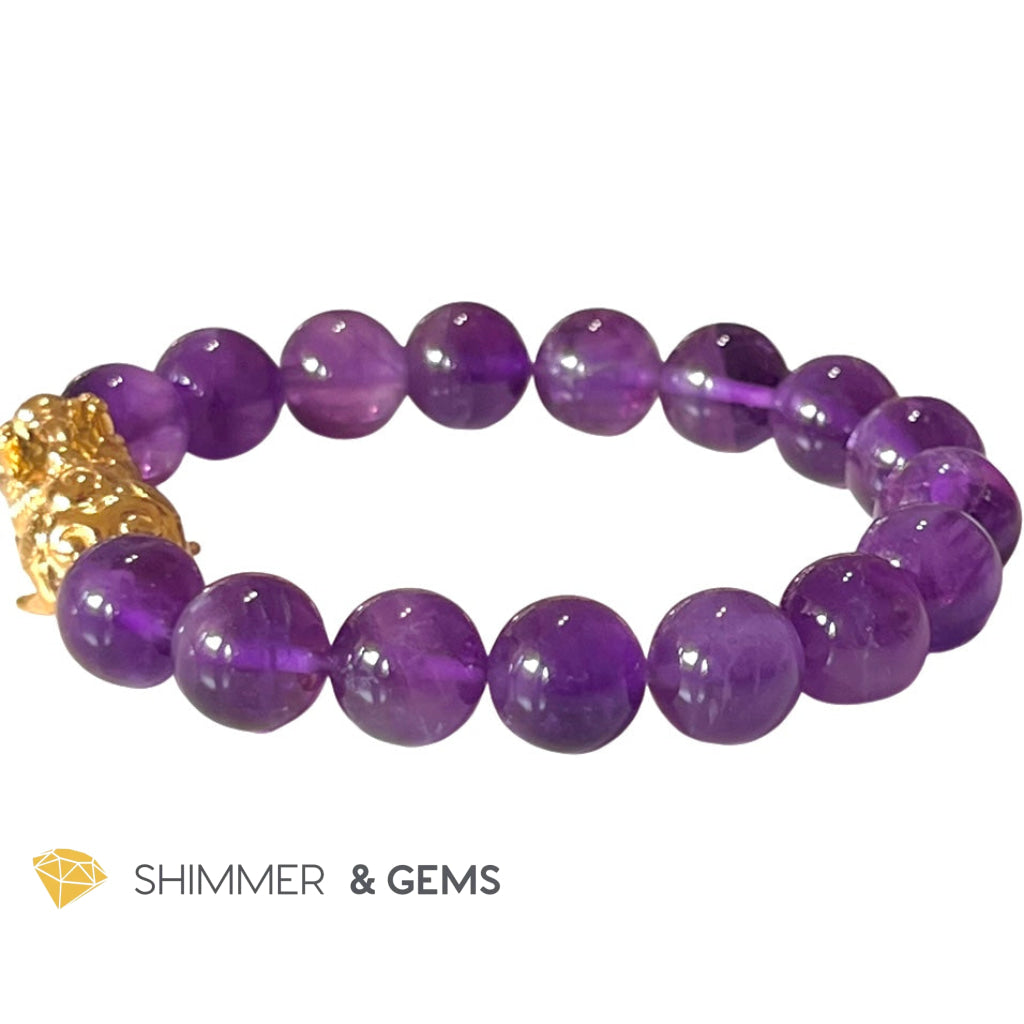 Amethyst Stainless Steel Pixiu Bracelet (10Mm) Bracelets