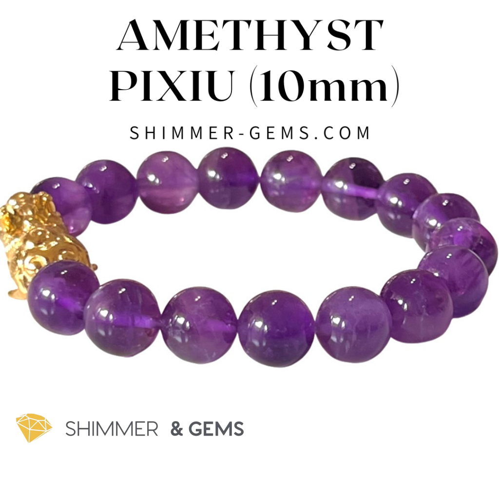 Amethyst Stainless Steel Pixiu Bracelet (10Mm) Bracelets