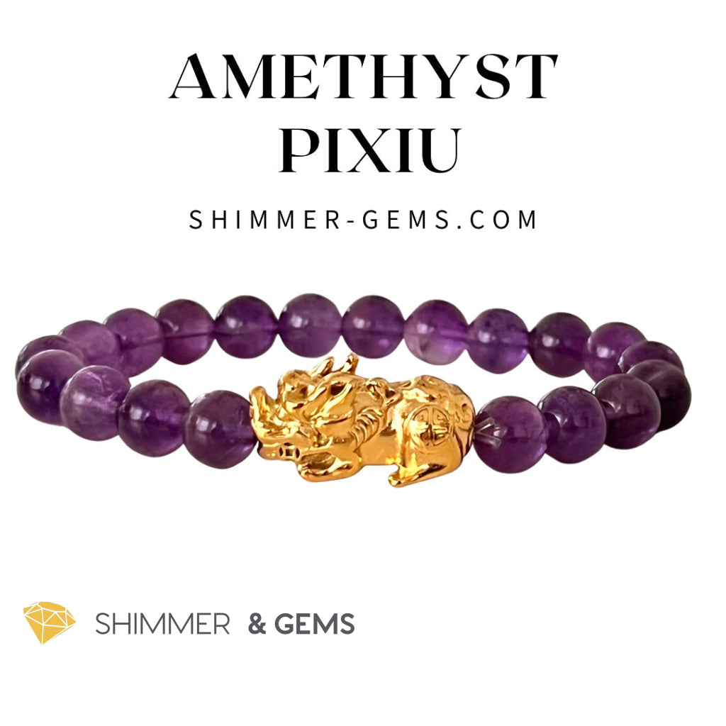 Amethyst Stainless Steel Pixiu Bracelet (8Mm) 5.5 Bracelets