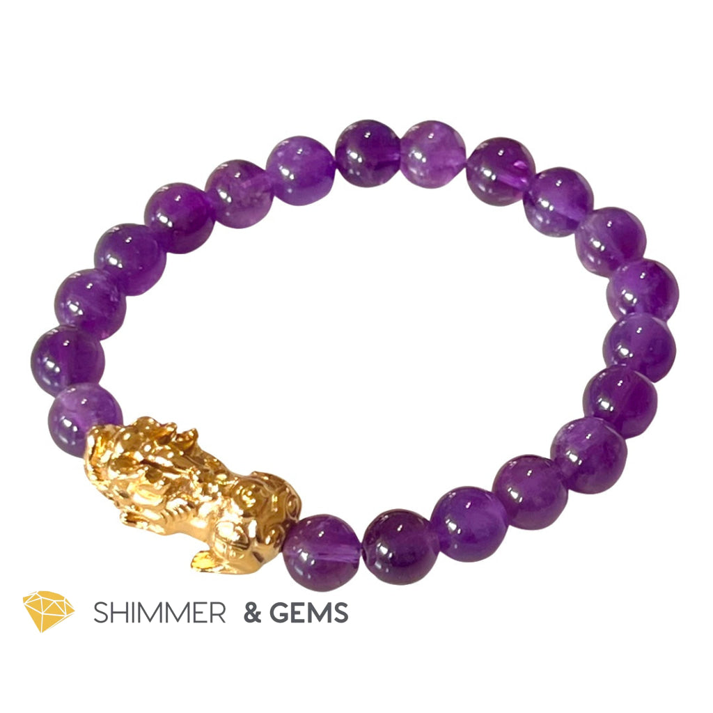 Amethyst Stainless Steel Pixiu Bracelet (8Mm) Bracelets