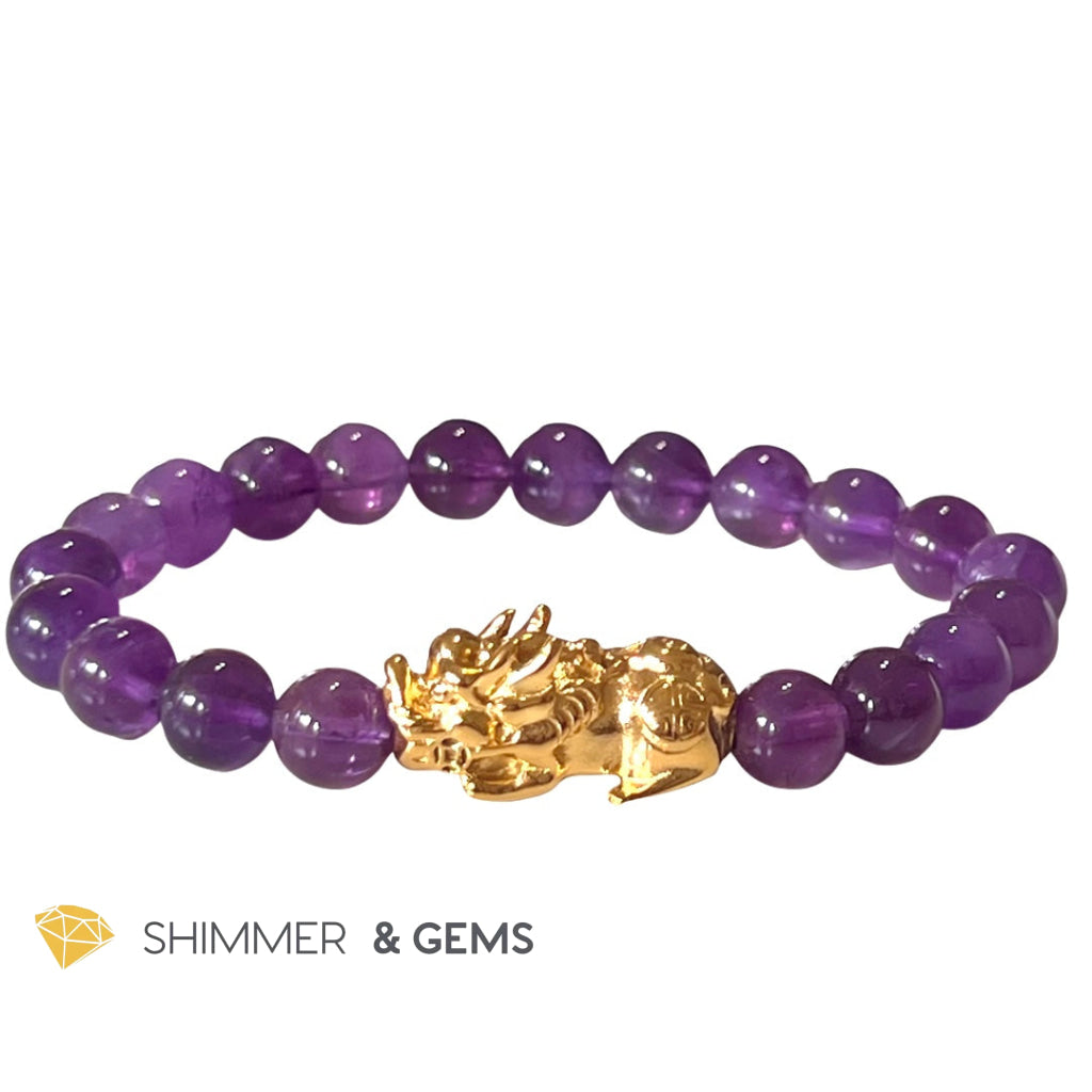 Amethyst Stainless Steel Pixiu Bracelet (8Mm) Bracelets