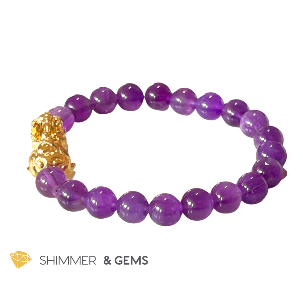 Amethyst Stainless Steel Pixiu Bracelet (8Mm) Bracelets