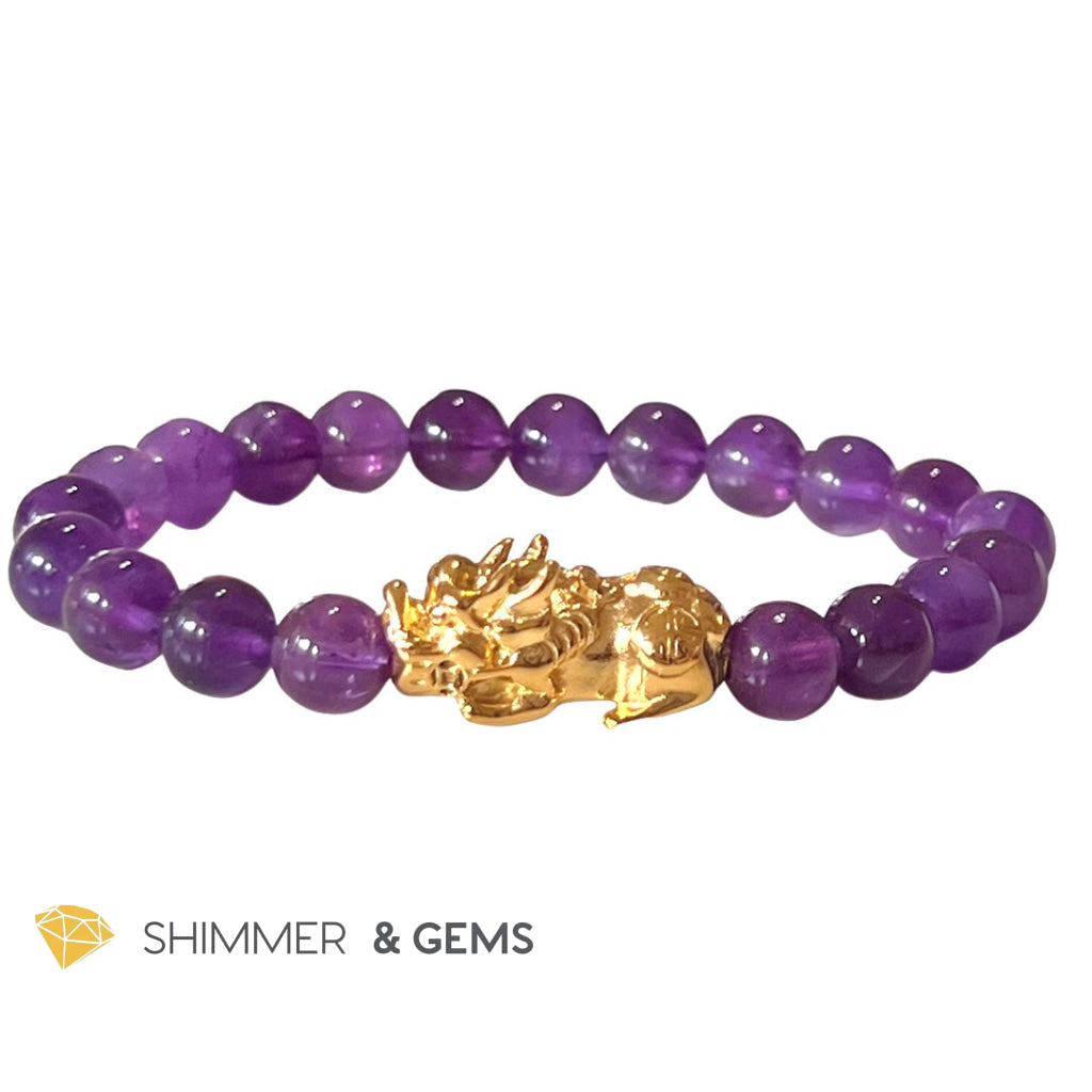 Amethyst Stainless Steel Pixiu Bracelet (8Mm) Bracelets