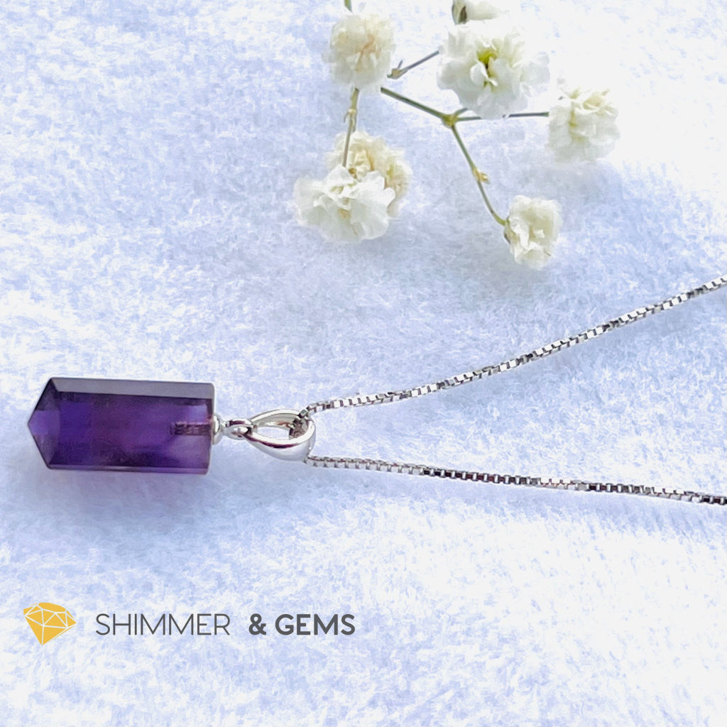 Amethyst Tube Pendant 925 Silver (14Mm) Charms & Pendants