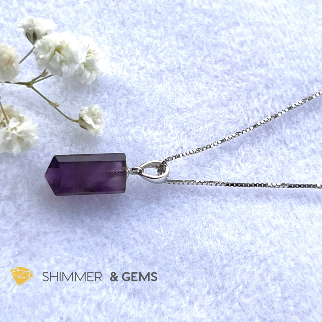 Amethyst Tube Pendant 925 Silver (14Mm) Charms & Pendants