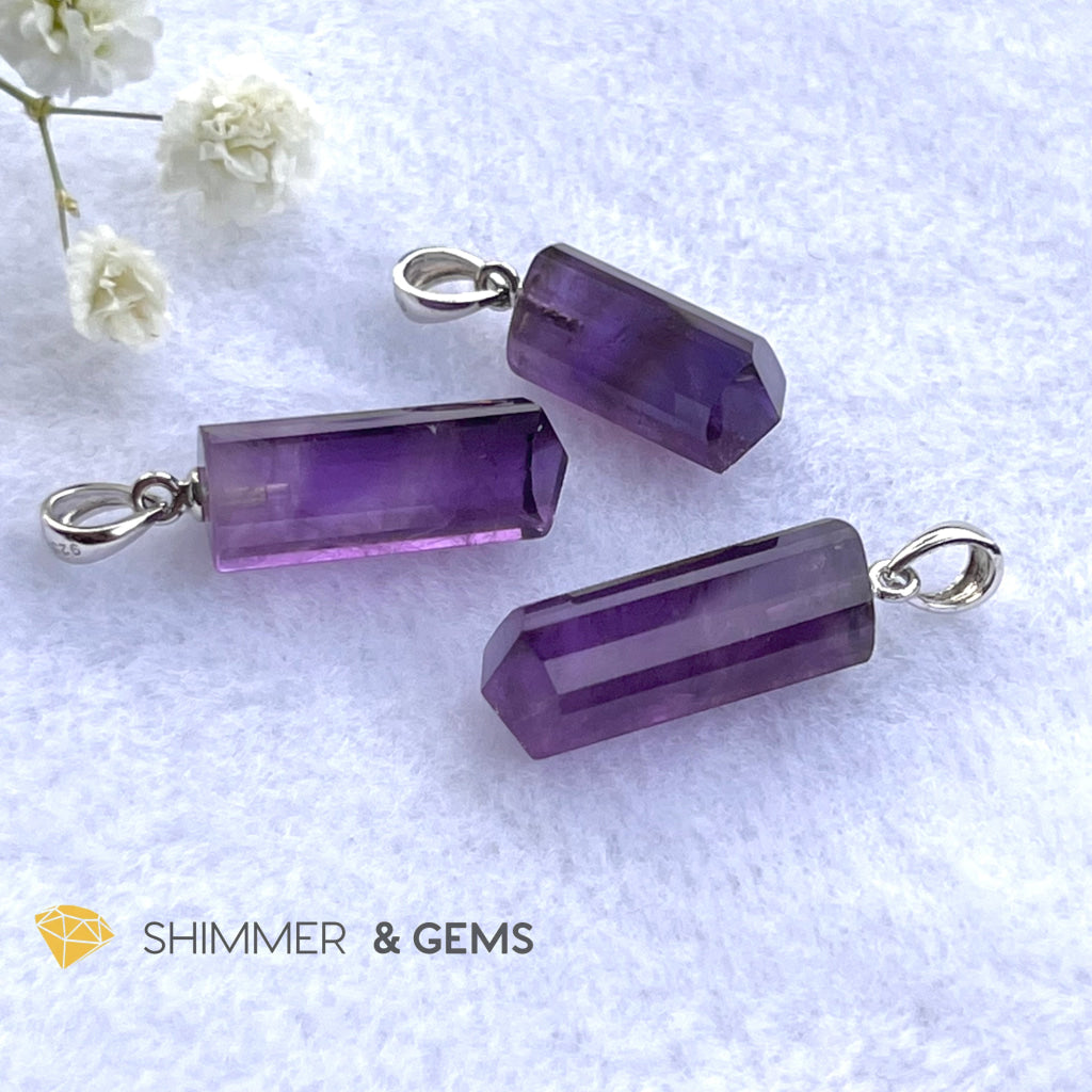 Amethyst Tube Pendant 925 Silver (14Mm) Charms & Pendants