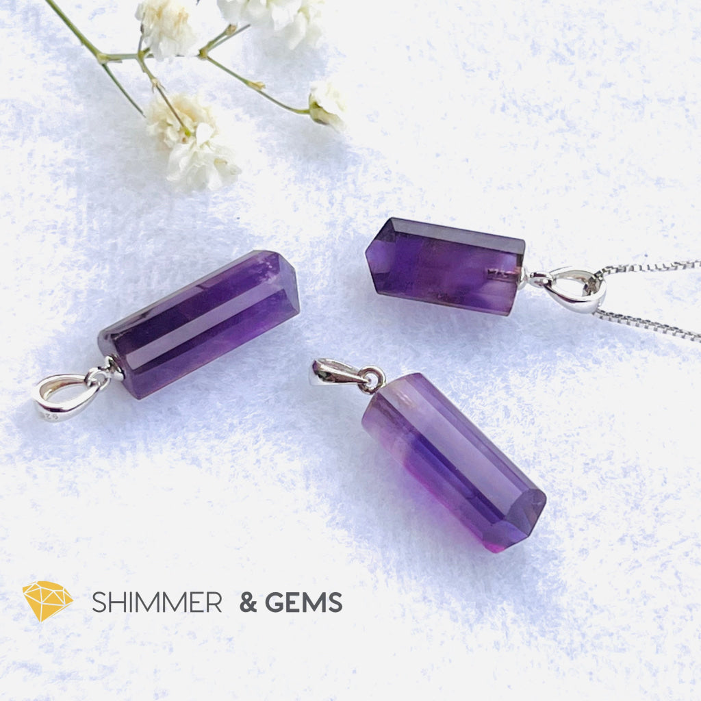 Amethyst Tube Pendant 925 Silver (14Mm) Charms & Pendants
