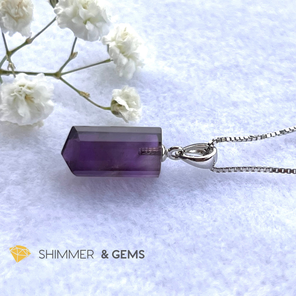 Amethyst Tube Pendant 925 Silver (14Mm) 14Mm Only Charms & Pendants