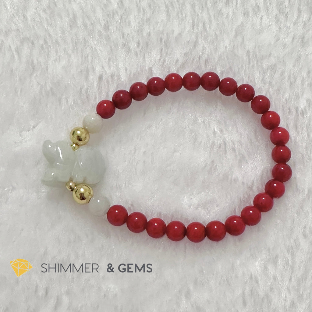 Animal Zodiac DOG Burma Jade with Red Coral Bracelet (Feng Shui 2024)