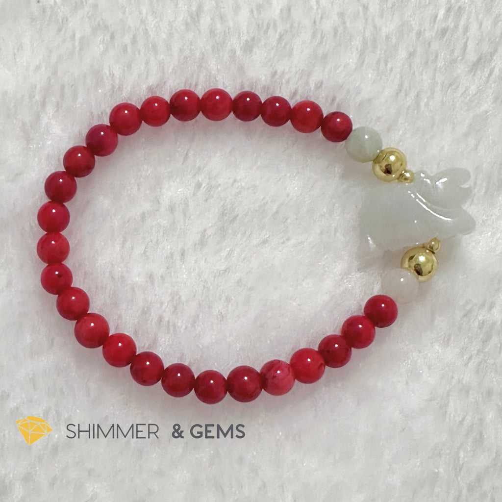 Animal Zodiac GOAT Burma Jade with Red Coral Bracelet (Feng Shui 2024)