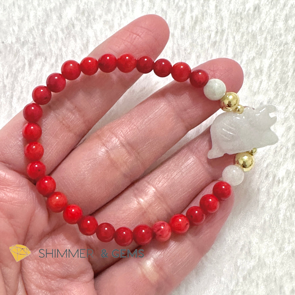Animal Zodiac GOAT Burma Jade with Red Coral Bracelet (Feng Shui 2024)
