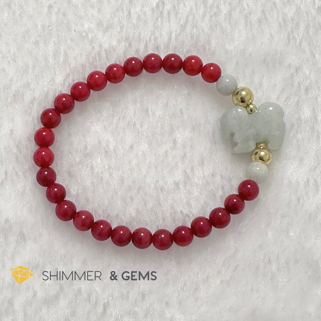 Animal Zodiac HORSE Burma Jade with Red Coral Bracelet (Feng Shui 2024)