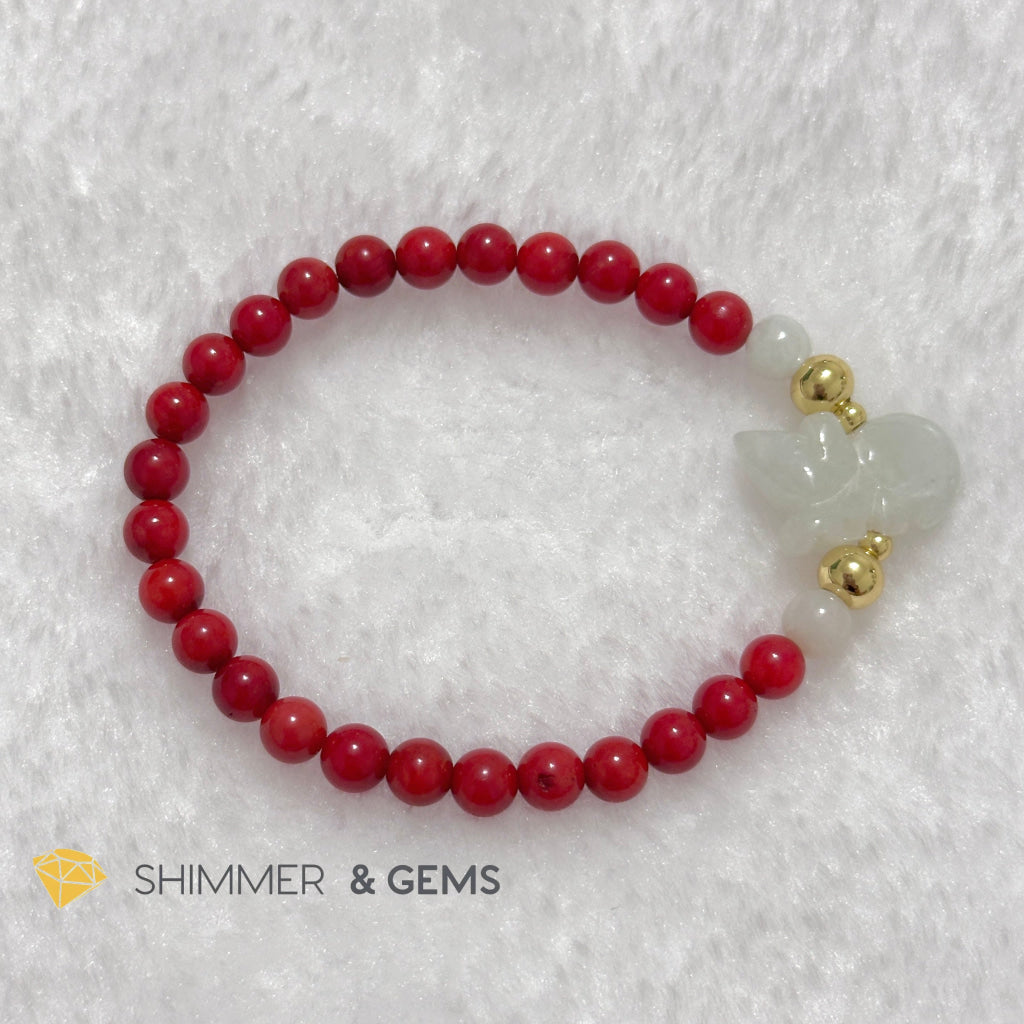 Animal Zodiac OX Burma Jade with Red Coral Bracelet (Feng Shui 2024)