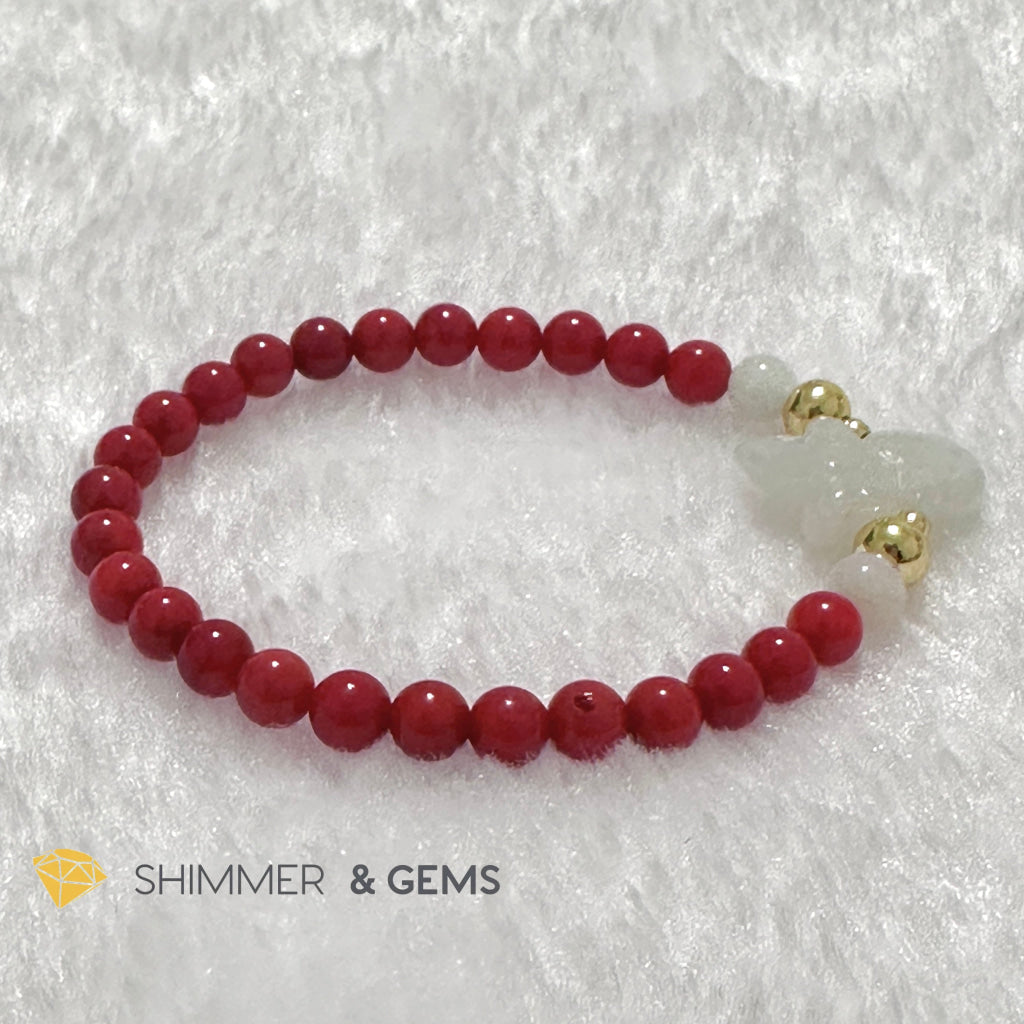 Animal Zodiac OX Burma Jade with Red Coral Bracelet (Feng Shui 2024)