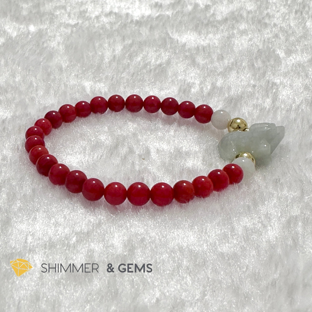 Animal Zodiac OX Burma Jade with Red Coral Bracelet (Feng Shui 2024)