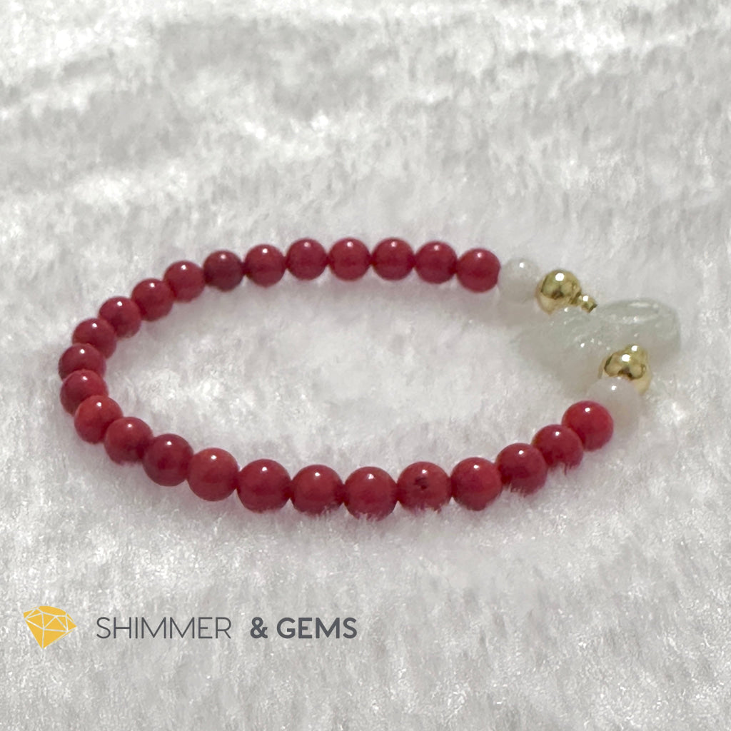 Animal Zodiac RAT Burma Jade with Red Coral Bracelet (Feng Shui 2024)