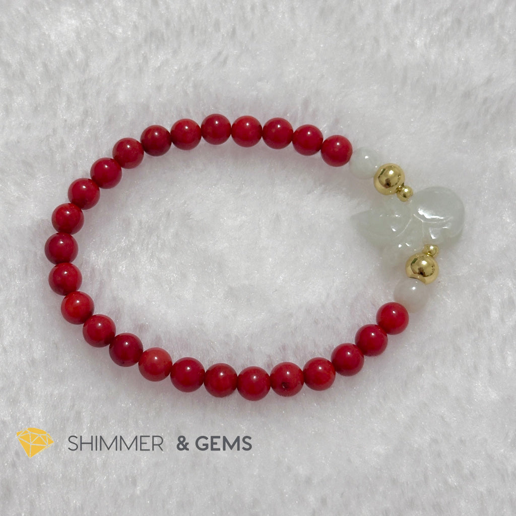 Animal Zodiac RAT Burma Jade with Red Coral Bracelet (Feng Shui 2024)