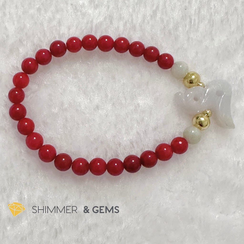 Animal Zodiac SNAKE Burma Jade with Red Coral Bracelet (Feng Shui 2024)