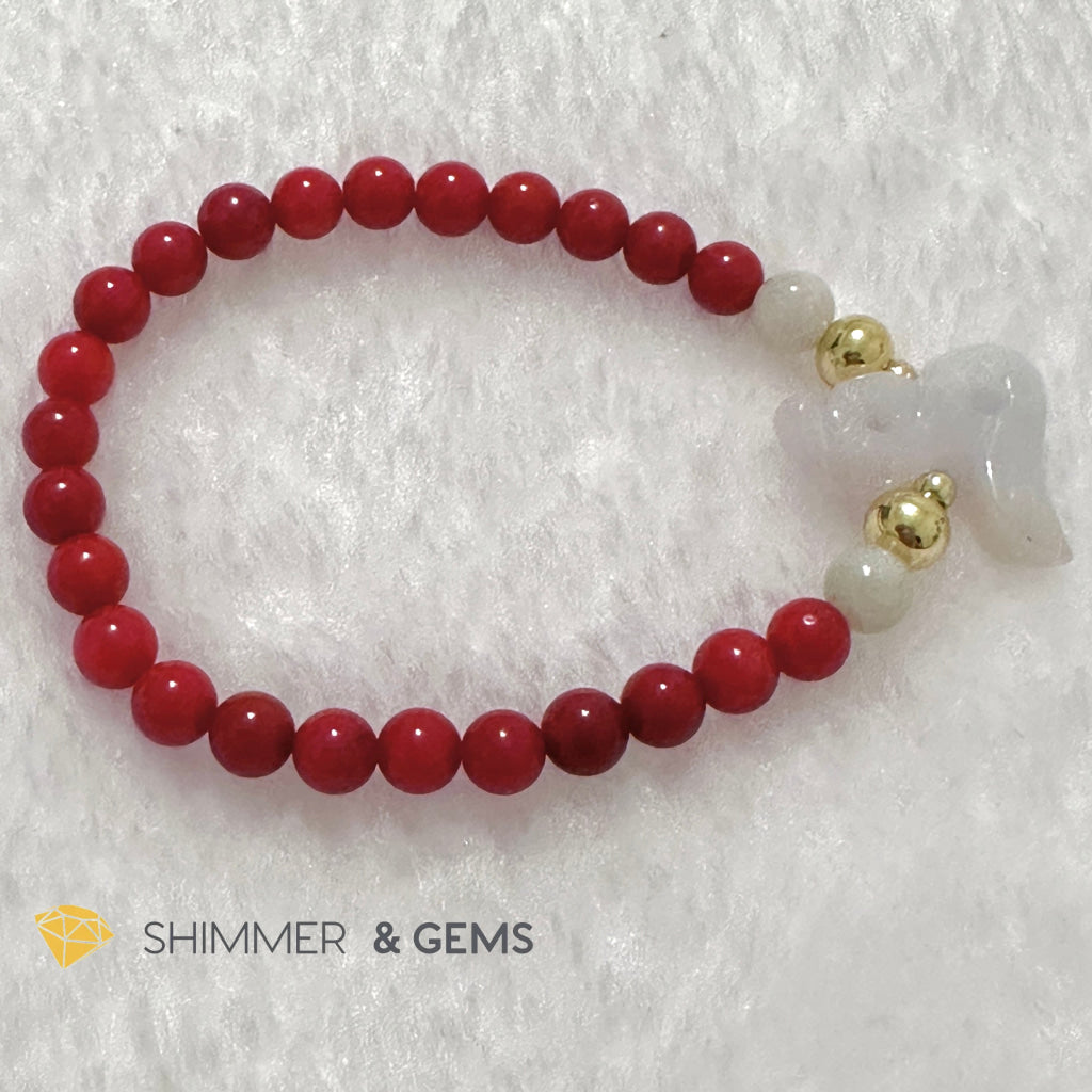 Animal Zodiac SNAKE Burma Jade with Red Coral Bracelet (Feng Shui 2024)