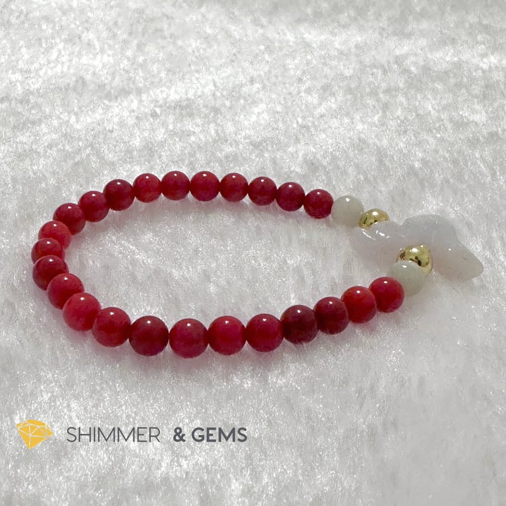 Animal Zodiac SNAKE Burma Jade with Red Coral Bracelet (Feng Shui 2024)