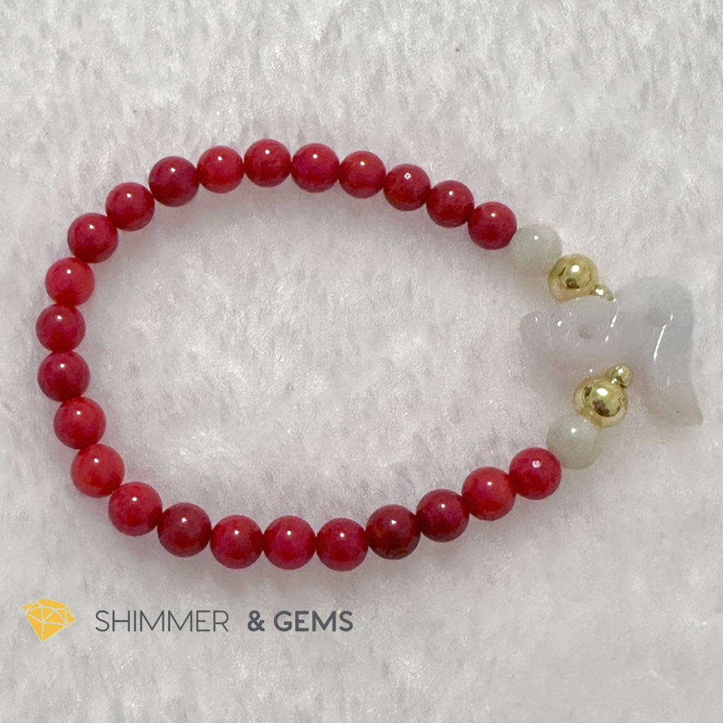 Animal Zodiac SNAKE Burma Jade with Red Coral Bracelet (Feng Shui 2024)