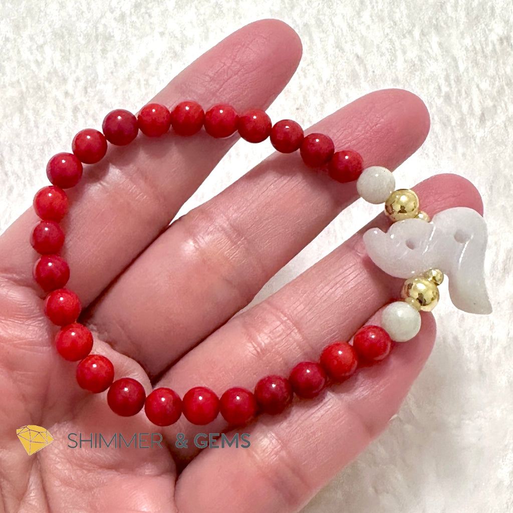 Animal Zodiac SNAKE Burma Jade with Red Coral Bracelet (Feng Shui 2024)