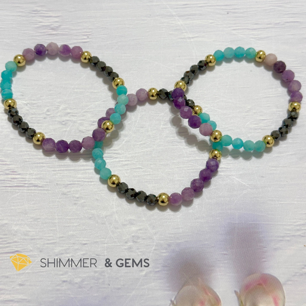 Anti-Depression Remedy Bracelet (Lepidolite, Hematite & Amazonite 6mm with 14k gold filled beads)