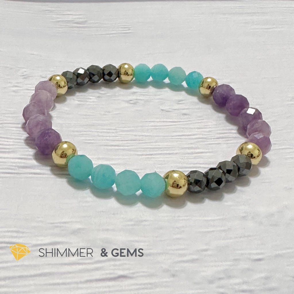 Anti-Depression Remedy Bracelet (Lepidolite, Hematite & Amazonite 6mm with 14k gold filled beads)