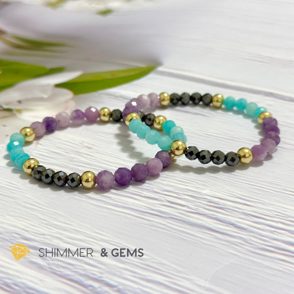 Anti-Depression Remedy Bracelet (Lepidolite, Hematite & Amazonite 6mm with 14k gold filled beads)