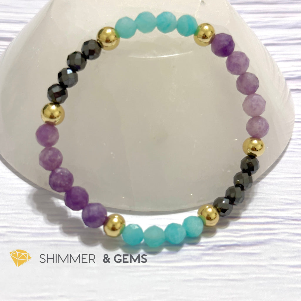 Anti-Depression Remedy Bracelet (Lepidolite, Hematite & Amazonite 6mm with 14k gold filled beads)