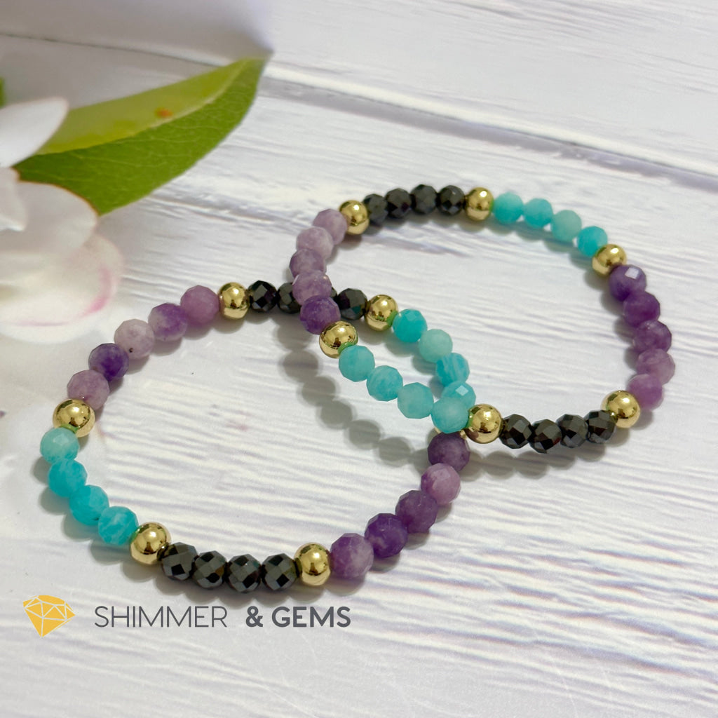 Anti-Depression Remedy Bracelet (Lepidolite, Hematite & Amazonite 6mm with 14k gold filled beads)