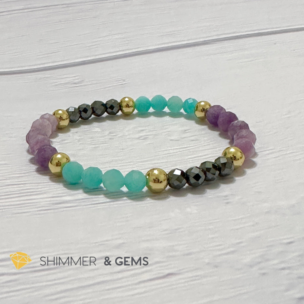 Anti-Depression Remedy Bracelet (Lepidolite, Hematite & Amazonite 6mm with 14k gold filled beads)