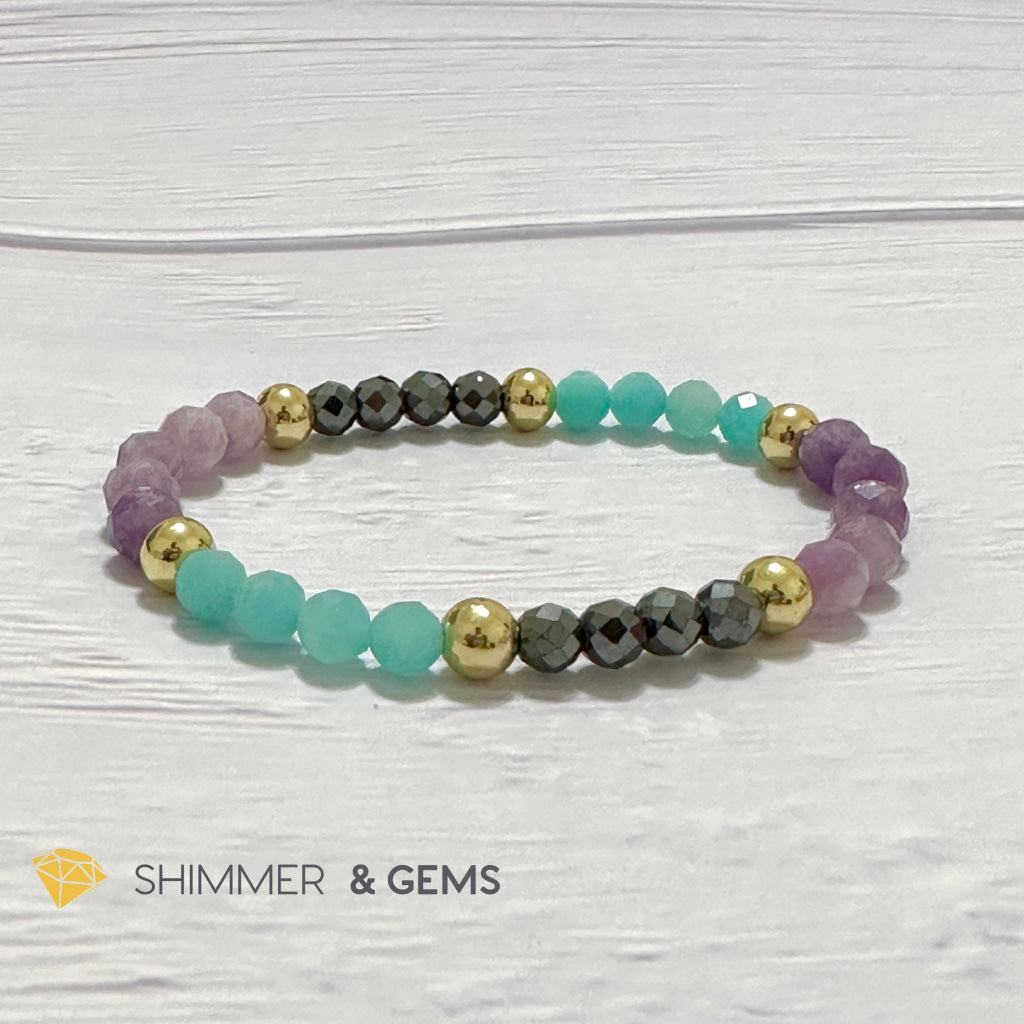 Anti-Depression Remedy Bracelet (Lepidolite, Hematite & Amazonite 6mm with 14k gold filled beads)