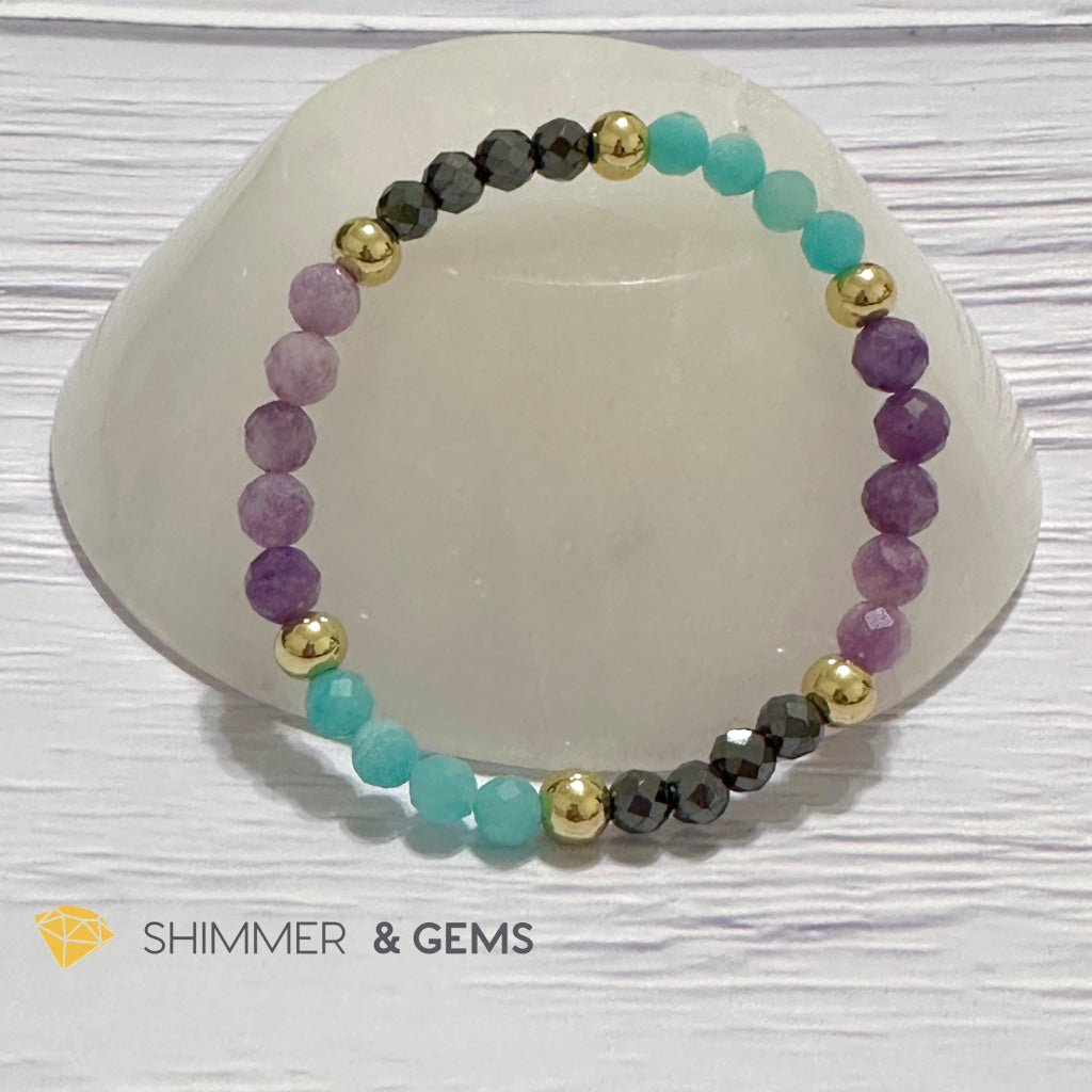 Anti-Depression Remedy Bracelet (Lepidolite, Hematite & Amazonite 6mm with 14k gold filled beads)