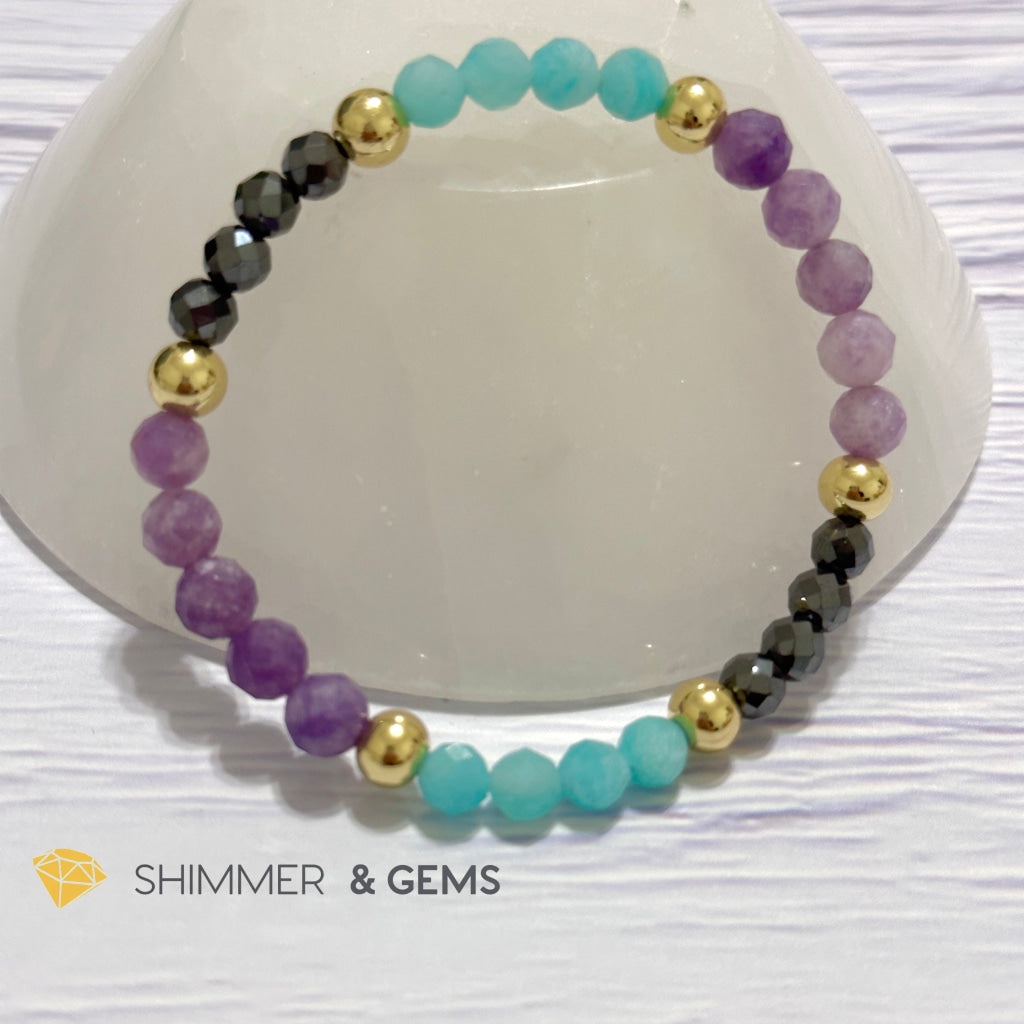 Anti-Depression Remedy Bracelet (Lepidolite, Hematite & Amazonite 6mm with 14k gold filled beads)