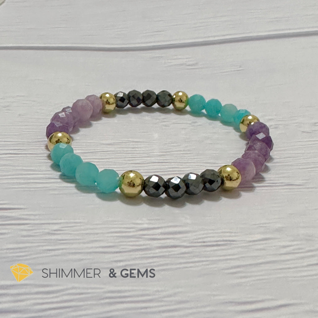 Anti-Depression Remedy Bracelet (Lepidolite, Hematite & Amazonite 6mm with 14k gold filled beads)