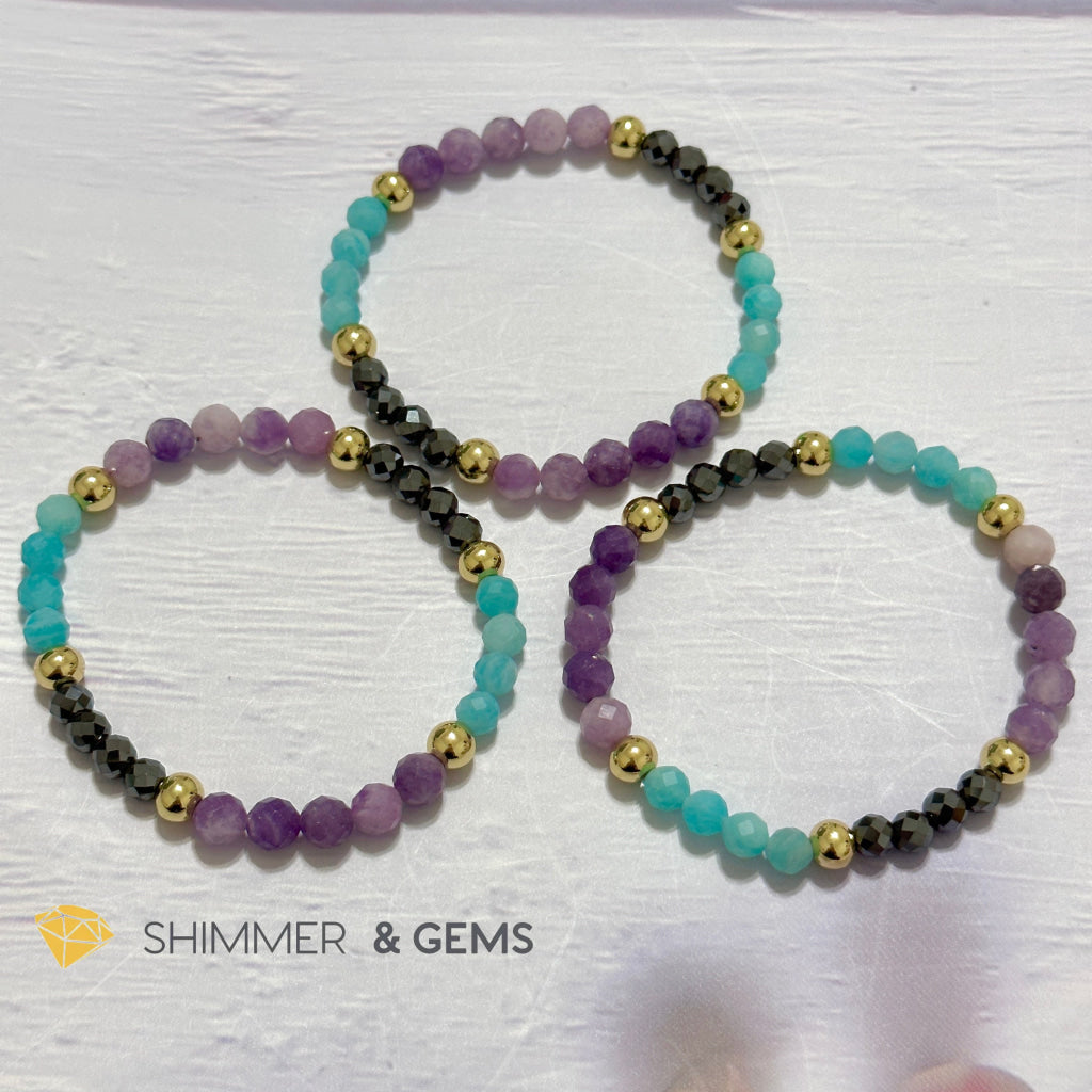 Anti-Depression Remedy Bracelet (Lepidolite, Hematite & Amazonite 6mm with 14k gold filled beads)