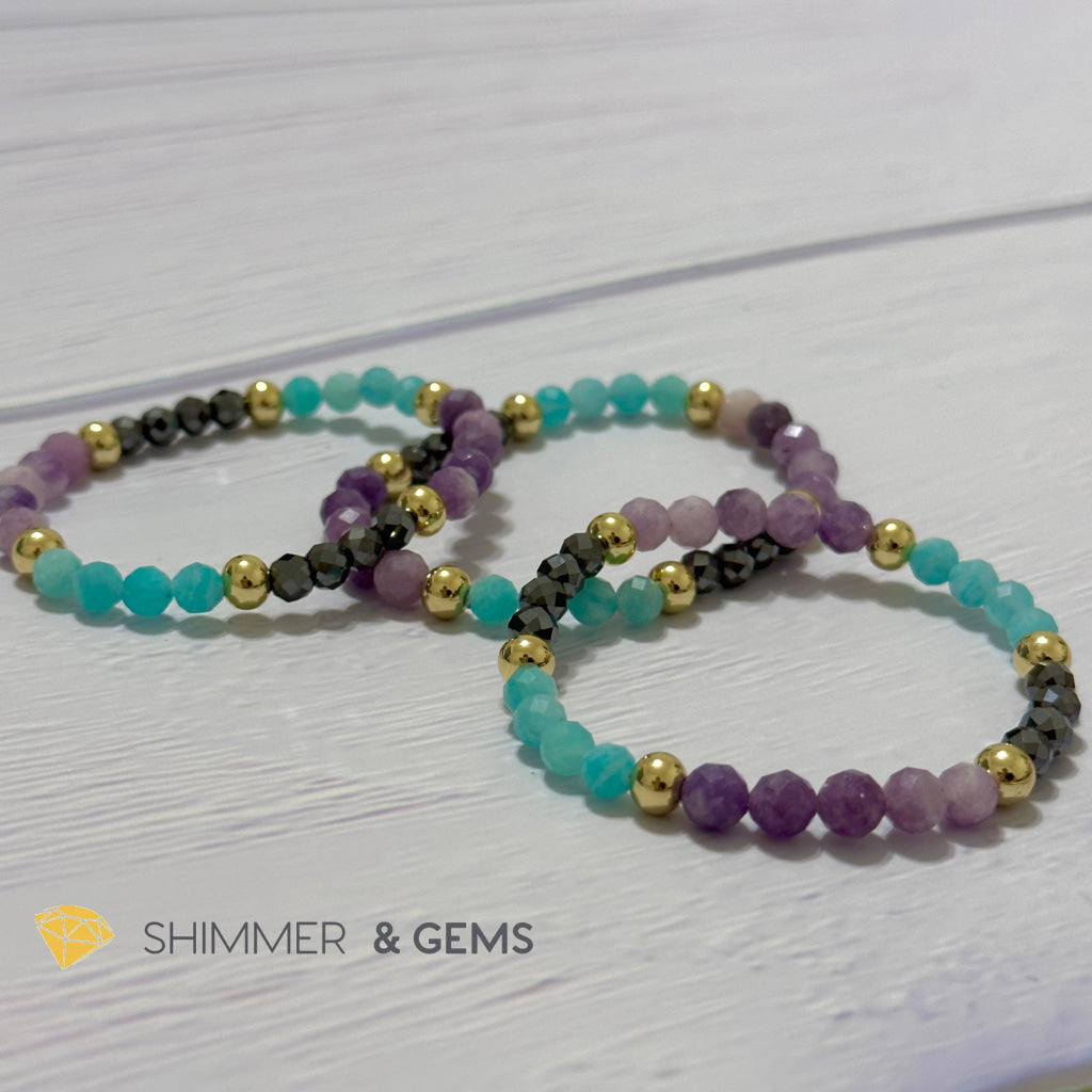 Anti-Depression Remedy Bracelet (Lepidolite, Hematite & Amazonite 6mm with 14k gold filled beads)