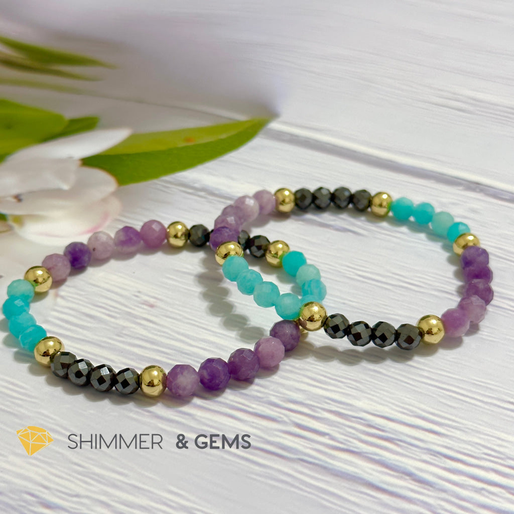 Anti-Depression Remedy Bracelet (Lepidolite, Hematite & Amazonite 6mm with 14k gold filled beads)