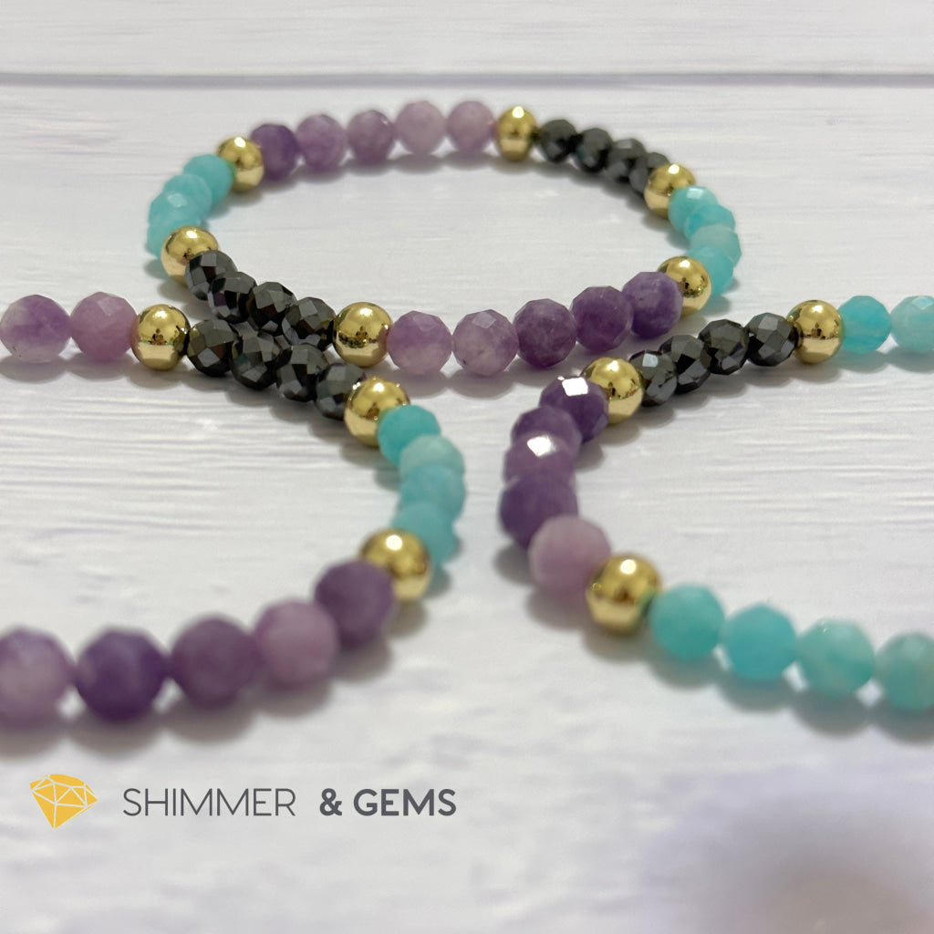 Anti-Depression Remedy Bracelet (Lepidolite, Hematite & Amazonite 6mm with 14k gold filled beads)