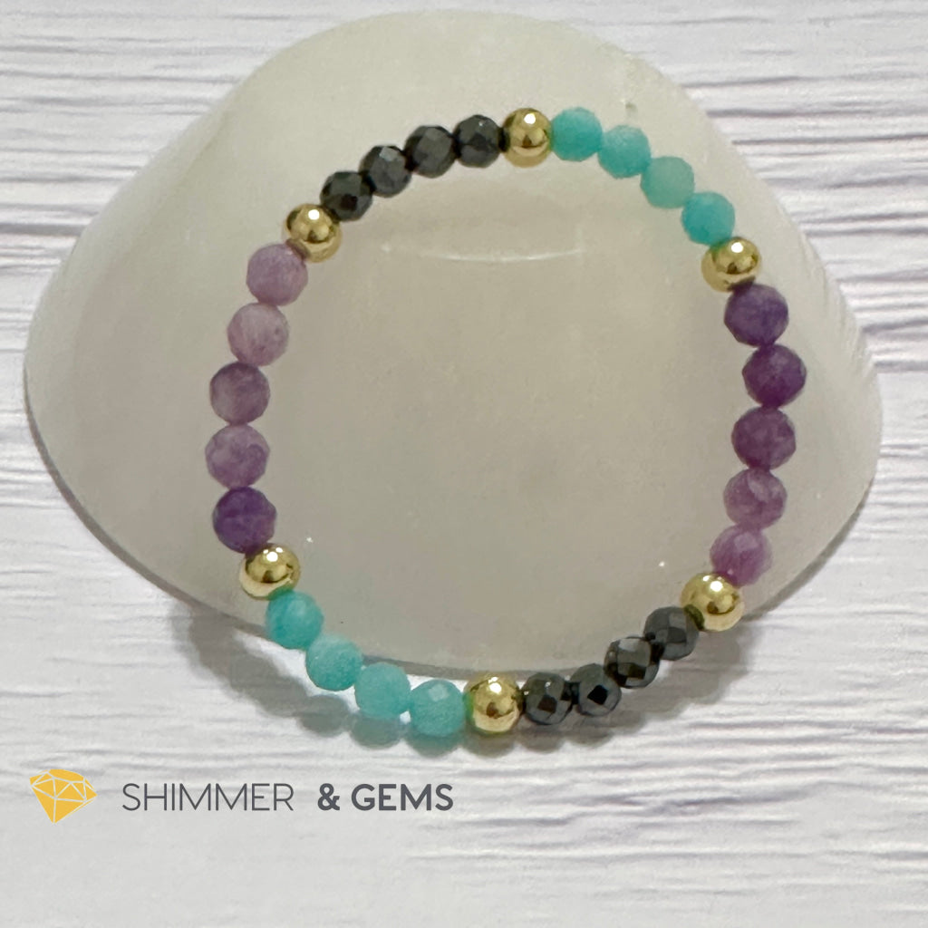 Anti-Depression Remedy Bracelet (Lepidolite, Hematite & Amazonite 6mm with 14k gold filled beads)